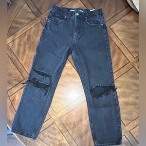 High-Waisted Slouchy Straight Black-Wash Jeans for Girls